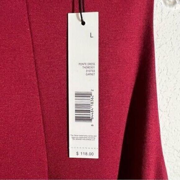 T‎ Tahari Ponte Sleeveless Midi Dress Garnet Red Size L Zip Back New With Tags - Picture 7 of 8